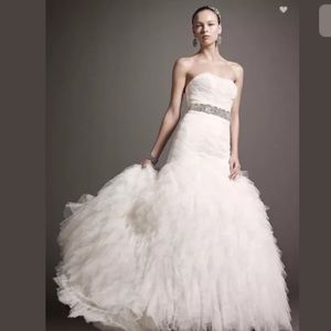 SOLD Basket Woven Bodice & Ruffled Wedding Dress